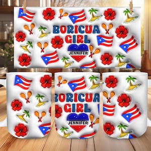 3D Puerto Rico Flag Coffee Mug, Boricua Girl Coffee Cup, Patriotic Flag Mug Gift, Puerto Rican Mug for Women, Puerto Rico Wedding Bride Gift