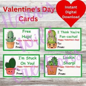 Cartão de Dia dos Namorados Cactus para impressão - Download digital instantâneo - Cartão de Dia dos Namorados para crianças para impressão - Cute Cactus Valentine - Dia dos Namorados para impressão