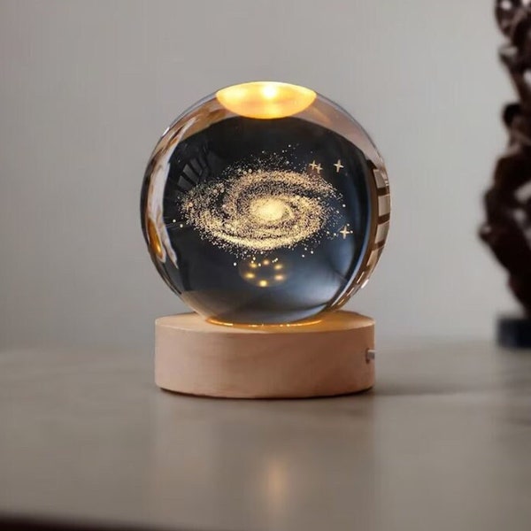 Boule de cristal du système solaire 3D | Globe galaxie | Cadeau astronomique | Décoration de la chambre | Veilleuse | Lampe lumineuse colorée