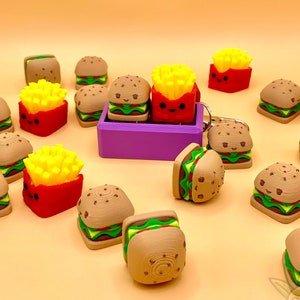 Burger and Fries  Fidget Combo Clicky Switch tactile mechanical keyboard keycap | Button Clicker | with keychain| sensory stress anxiety