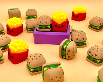 Burger and Fries  Fidget Combo Clicky Switch tactile mechanical keyboard keycap | Button Clicker | with keychain| sensory stress anxiety