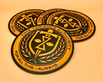 TVA Emblem Coaster – 3D Printed Time Authority Design, Eco-Friendly PLA