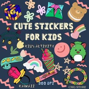 Printable Cute Kids Stickers | Transparent PNG, JPG, PDF Bundle | Kids Activity Stickers | Scrapbooking, Planners, Crafts Digital Use Kawaii