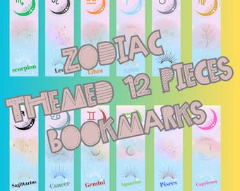 Horoscope Harmony: 12 Zodiac Themed Bookmarks Bundle, Printable bookmark Bundle, Bookmark designes JPG PNG, bookmark ideas, Bookmark  SVG