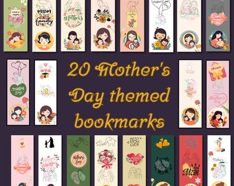 Mother's Day Delight: 20 Printable Bookmarks for Mom's Special Moments, JPG PNG, Printable bookmark Bundle, Bookmark SVG, bookmark designes