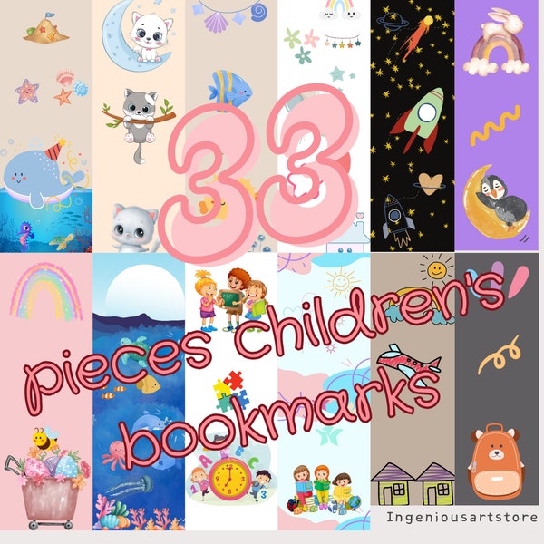 Colourful and Fun Children's Bookmark Set: 33 in JPG and PNG Format, Printable bookmark Bundle, Bookmark SVG, Bookmark designes ideas, kids