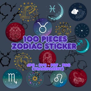 Sternzeichen-Aufkleber bündeln | Druckbare Astrologie Aufkleber | Digitaler Download | Horoskop-Zeichen, Celestial Design Scrapbooking, Planer Handwerk