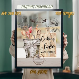Cooking Wall Art Printable | Kitchen Decor | Chef Quote Sign | 8x10 PDF JPG | Office Wall Art | Modern Farmhouse Kitchen Print | Home Design