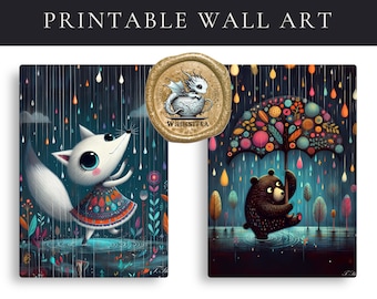 Raindrop Rhapsody: A Symphony of Whimsical Art - Digital Print Collection - Instant Download