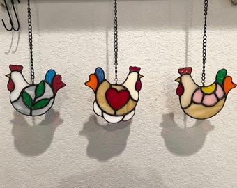 Stained Glass Folk Chicken Suncatcher (priced and sold individually)