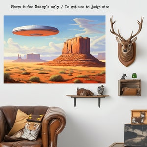 UFOs Over Monument Valley - Matte Poster, Strange Weird Cryptid Art, Trippy Surreal Poster, Science Fiction Fantasy, Alternate History
