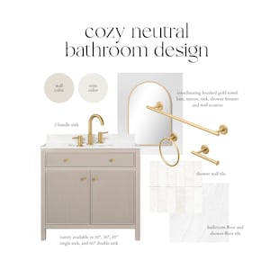 Tablero de diseño de baño neutro y acogedor: diseño de interiores/renovación del hogar/diseño de baño/pisos/herrajes/color de pintura