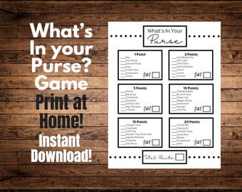 What's In Your Purse Game, Great for Wedding Bridal Baby showers! Printable, Print at home!
