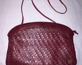 Vintage Aigner Burgandy Leather Woven Crossbody Purse