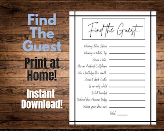 Find the Guest, Icebreaker Game for Birthday Baby Bridal Shower, Print at home!