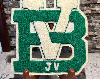 Vintage JV Letterman Jacket Patch letters VB BV Green White Chenille Football Highschool