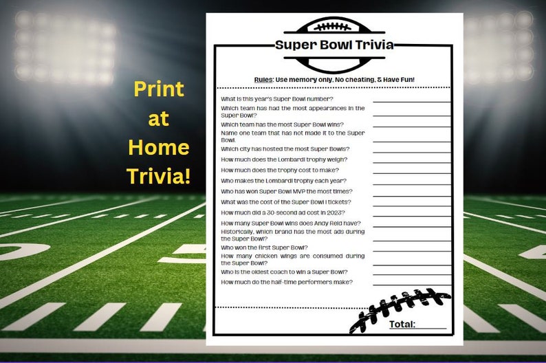 Super Bowl Trivia Game, PRINTABLE, Great for Super Bowl Parties - Etsy