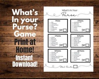 What's In Your Purse Game, Great for Wedding Bridal Baby showers! Printable, Print at home!