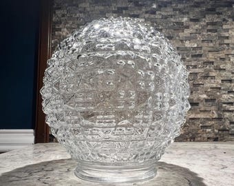 Vintage Light Globe Clear Glass Diamond Cut Geo Squares 6” Art Deco