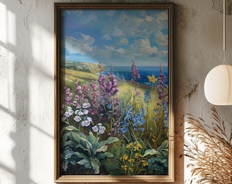 Printable Flower Painting, Newfoundland Field, Wildflower Landscape , Oil Painting, Digital Download, Printable Art Work, 30+ sizes