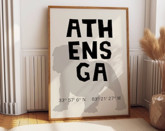 Athens GA art print, Athens Wall Art, UGA College Poster, University of Georgia, UGA Dawgs Poster, University of Georgia Girly Decor, Athens