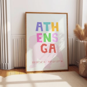 Athens GA art print, Athens Colorful Wall Art, College Poster, University of Georgia, UGA Dawgs Poster, University of Georgia Girly Decor