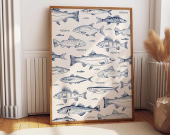 Fish Digital Print, Fish Drawings, Ocean Print, Ocean Wildlife, Under the Sea, Aquatic Art, Beach Art, Ocean Drawing, Coastal Life