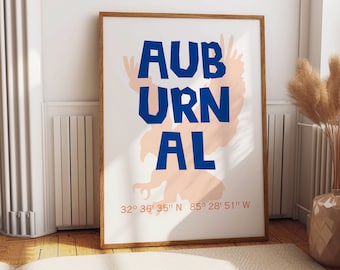 Auburn AL art print, Auburn Wall Art, College Poster, War eagle,  Auburn Tigers Poster, Auburn University, Auburn Tigers, Auburn Alabama