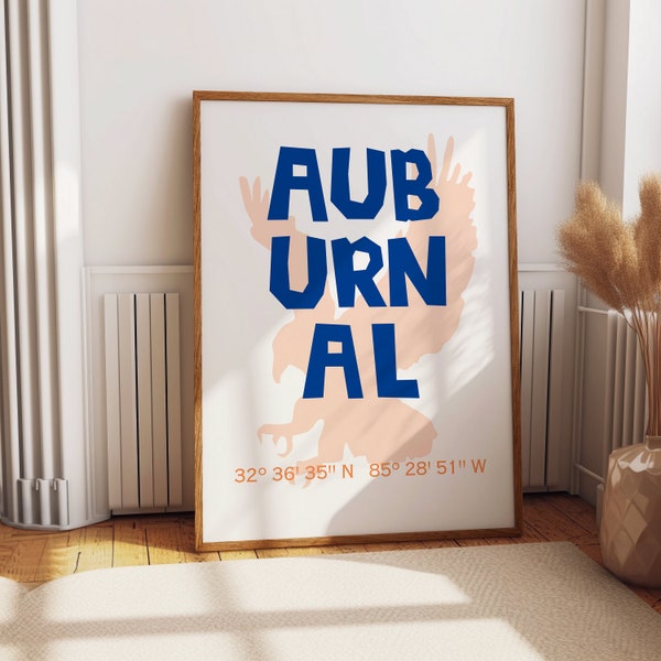 Auburn AL art print, Auburn Wall Art, College Poster, War eagle,  Auburn Tigers Poster, Auburn University, Auburn Tigers, Auburn Alabama