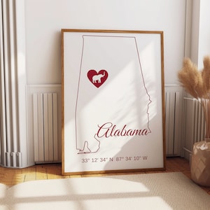 University of Alabama Digital Art, Bama Wall Art, College Poster, University of Alabama, Roll Tide, Tuscaloosa, Bama Art, Dorm Poster, Girly