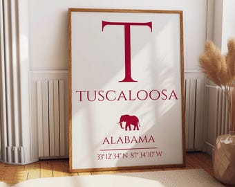 University of Alabama Digital Art, Bama Wall Art, College Poster, University of Alabama, Roll Tide, Tuscaloosa, Bama Art, Dorm Poster
