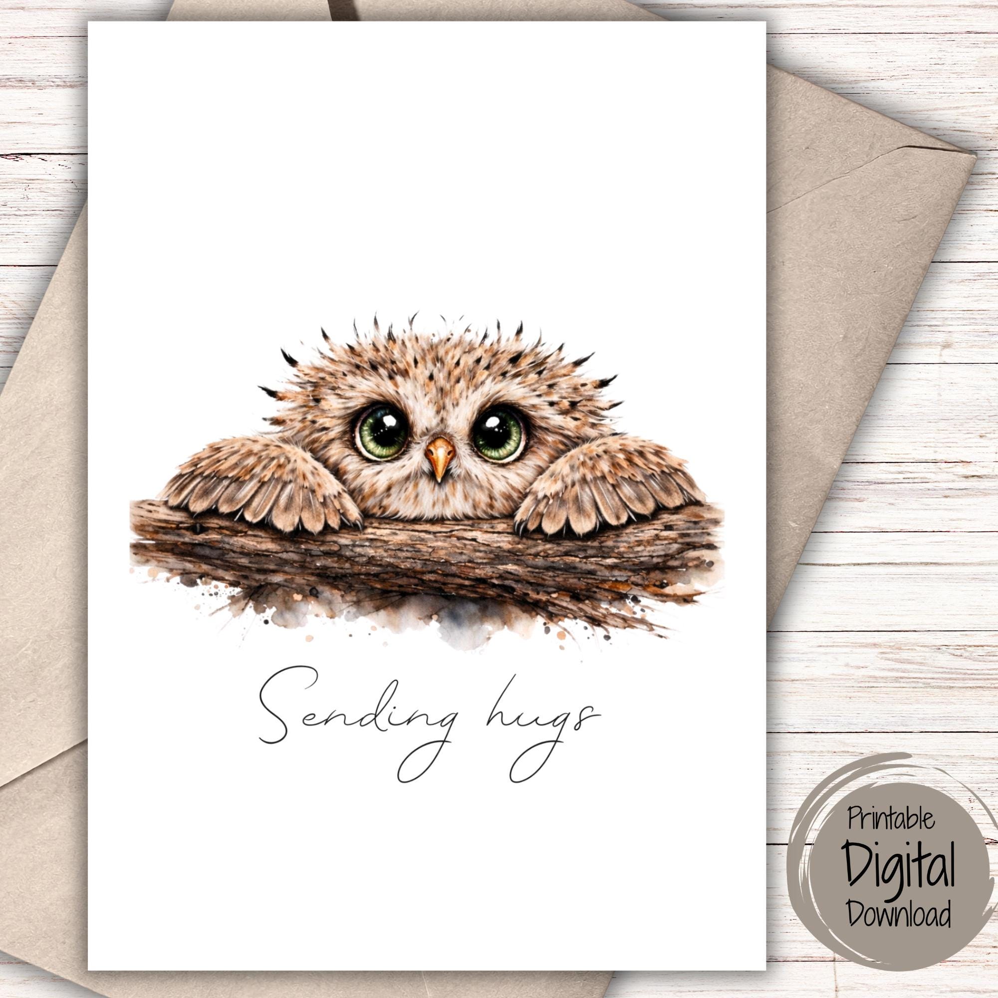 Sending Hugs Printable Card, Owl Thinking of You Card, Sympathy Card, Encouragement Card, Digital Do
