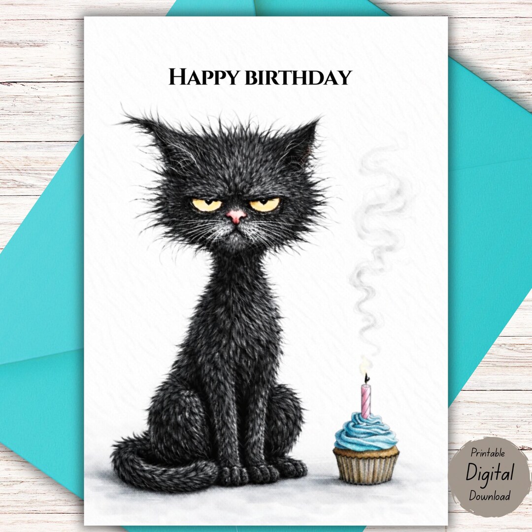 Grumpy Cat Birthday Card Printable | Funny Minimalist Birthday Card ...