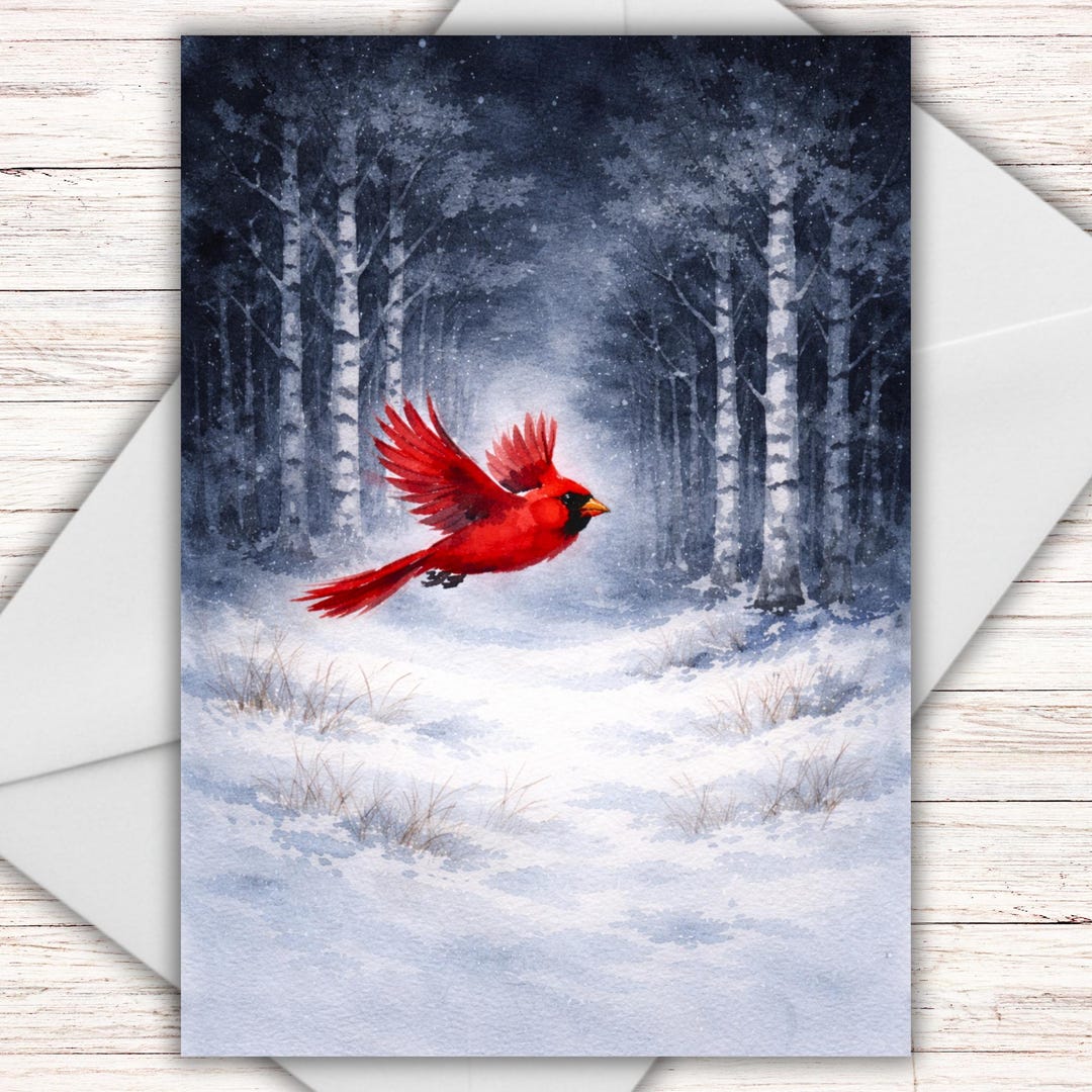 Watercolor Cardinal Card – Blank All Occasion Greeting Card, Winter ...