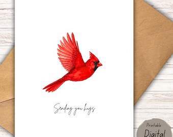 Afdrukbare kardinaalkaart, 'Singing You Hugs Card', 'Thinking of You'-kaart, condoleancekaart, bemoedigingskaart, digitale download