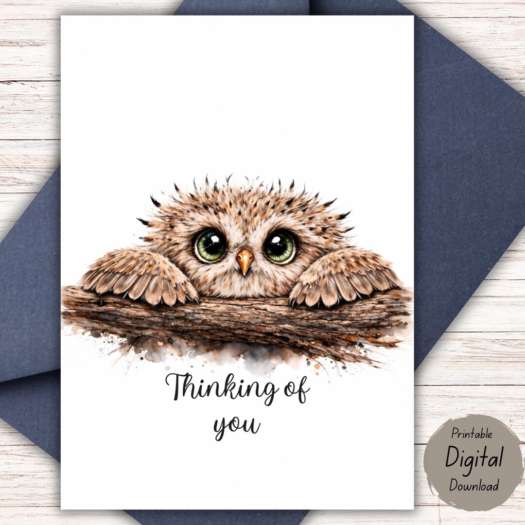 Thinking of You Card Printable, Owl Sympathy Card, Comfort Card, Cute ...