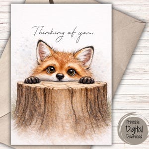 Thinking of You Fox Card Printable | Woodland Fox Greeting Card | Cute Fox Card | Instant Download | 5x7 Foldable Card | Blank Inside PDF