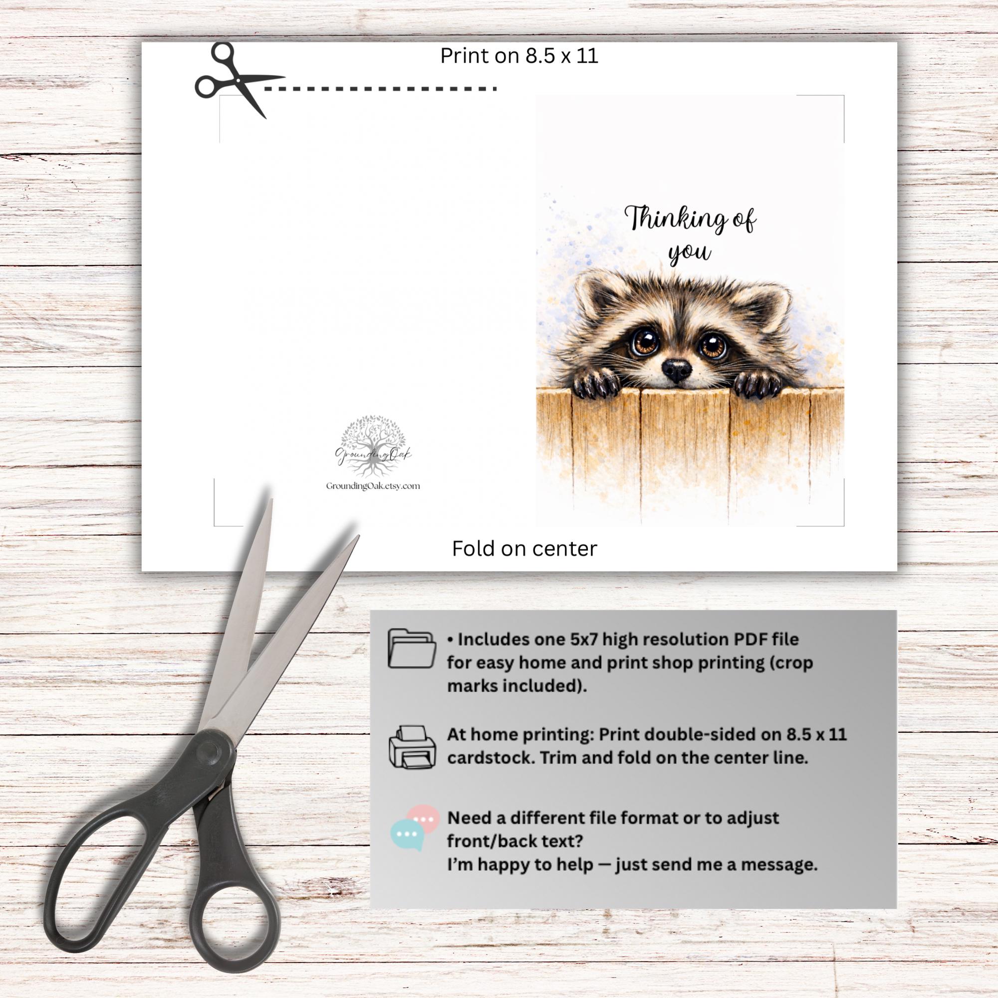 Supportive Racoon Thinking of You Racoon Card Printable – Cute Raccoon Watercolor ...