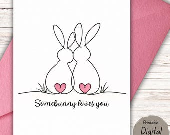 Carte de Pâques imprimable, carte Somebunny vous aime, carte de lapin mignon, carte de Pâques pour elle, carte de Pâques pour enfants, téléchargement numérique pliable 5 x 7