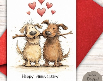 Funny Anniversary Card Printable, You’re Stuck With Me, Cute Dog Anniversary Card, Instant Download