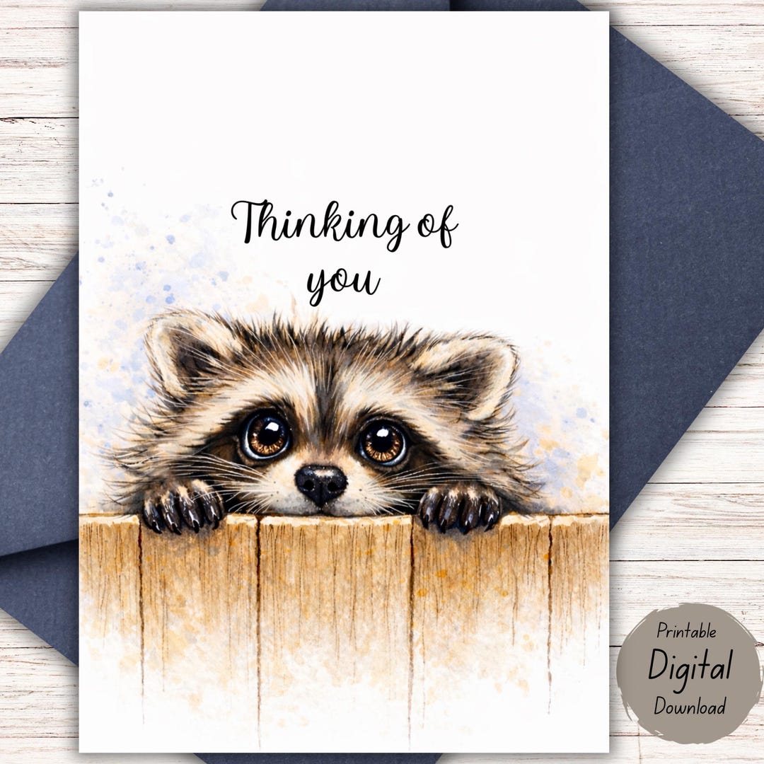 Supportive Racoon Thinking of You Racoon Card Printable – Cute Raccoon Watercolor ...