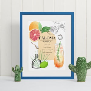 Retro Cocktail Wall Art, Paloma, Cadeau, Art Print, Vintage Design, Bar Cart, Bar Cart Decor, Keuken Decor