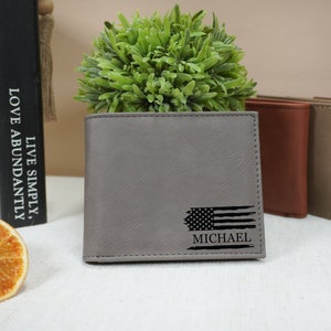 Billetera personalizada para hombre con identificación, ideas para regalos de Navidad, billetera de cuero personalizada, billetera con nombre grabado, regalo para él, regalo para tarjetero