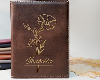 Birth Flower Passport Holder with Name, Custom Passport Cover, Personalized Gift for her, Passport Case for Women, Monogram, Christmas Gift