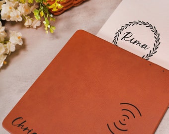 Personalized Charging Mat,Custom Charging Station Leather,Wireless Phone Charger Dock,Charging Pad Gift,Coworker Gift,Office Gifts Christmas