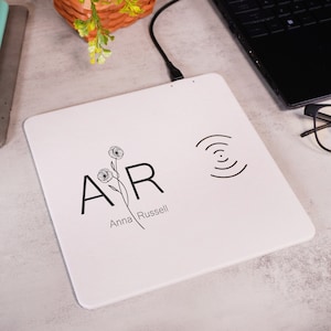 Personalized Charging Mat, Custom Leather Charging Station, Wireless Phone Charger, Charging Pad Gift,  Coworker Gift,Office Gifts Christmas