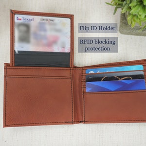 Cartera de cuero personalizada para hombre con identificación, cartera de cuero personalizada, ideas para regalos de Navidad, cartera grabada, regalo para novio, tarjetero