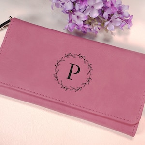 Cartera de mujer personalizada, bolso de cuero personalizado, cartera de mujer con cremallera, regalo para ella, regalo de mamá, billetera, cartera de embrague grabada