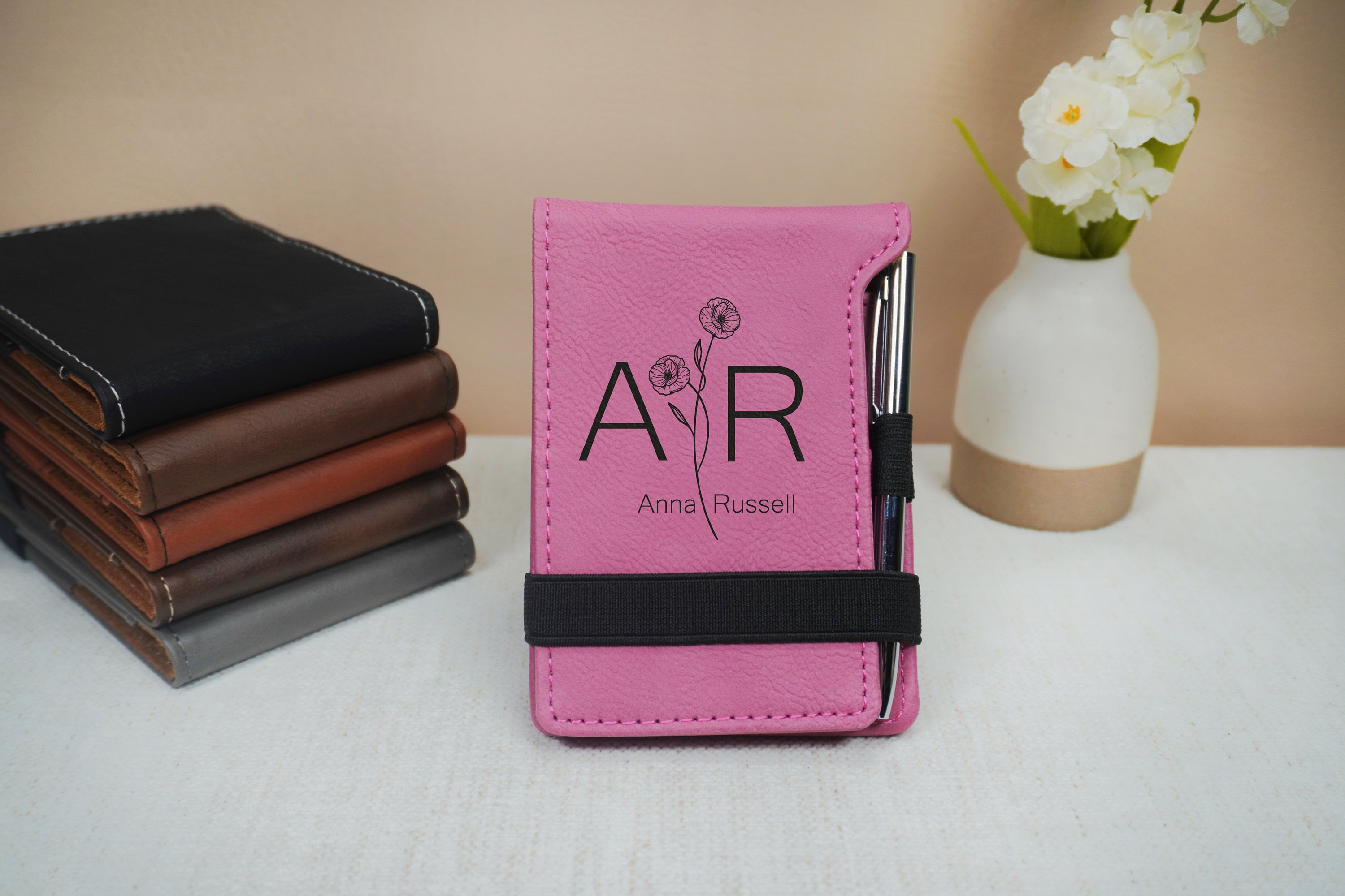 Pocket Note Design Custom Pocket Notebook With Pen, Refillable Personalized Leather ...