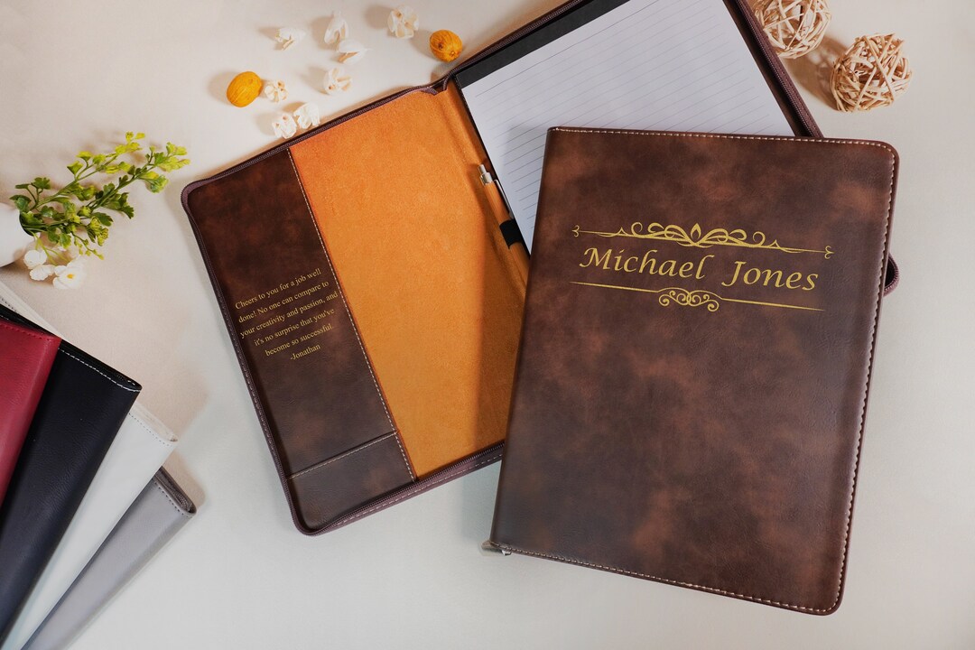 Custom Leather Portfolio, Personalized Refillable Notepad With Zipper ...